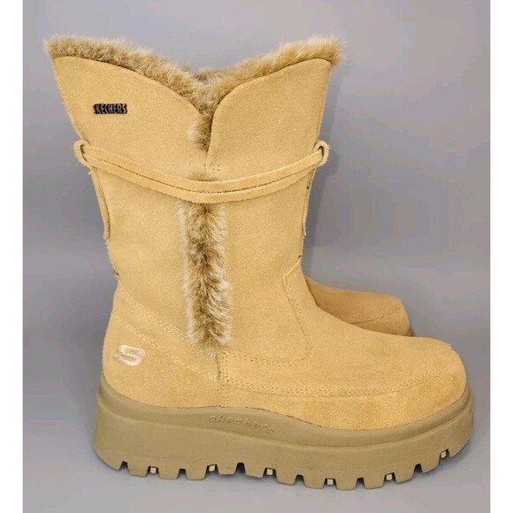 Skechers Suede Chunky Combat Boots Womens 6.5 Tan Strap Side Zip Y2K 90s Grunge - Picture 7 of 16